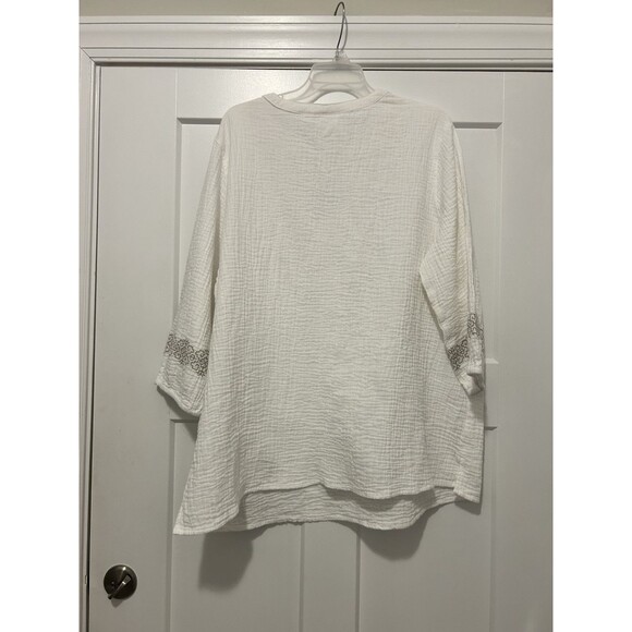 National White Embroidered Cotton Tunic Plus Size 3X Modest Summer 3/4 Sleeve - Picture 6 of 6